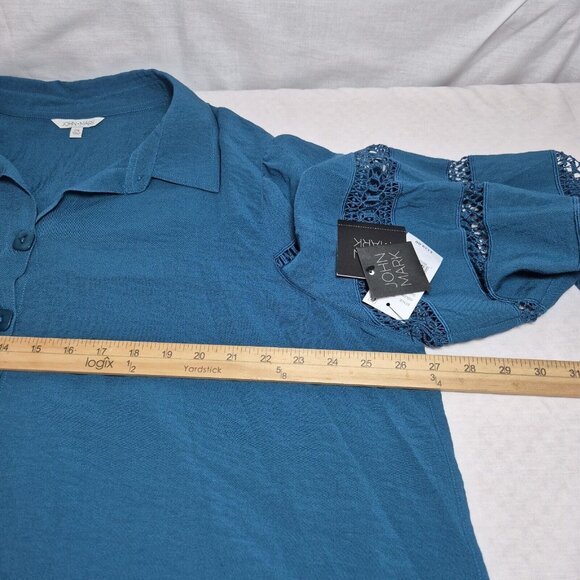 John Mark Tunic Top Women's Plus Size 2X Teal Lace  Relaxed Fit Blue (38) - Picture 6 of 10